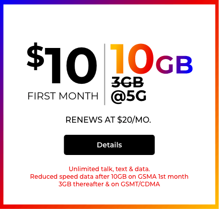 get 3GB of data with 5g for just $10 Per month. Plus a 50% off bonus data