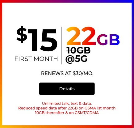 get 10GB of data with 5g for just $15 Per month. Plus a 50% off bonus data