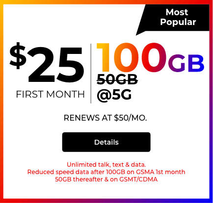 get 50GB of data with 5g for just $25 Per month. Plus a 50% off bonus data