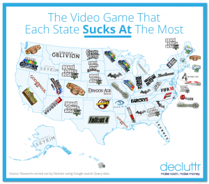 Which video game each state sucks at the most