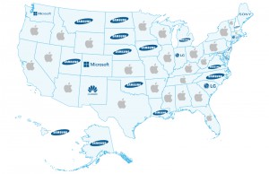 Most sold phones state map